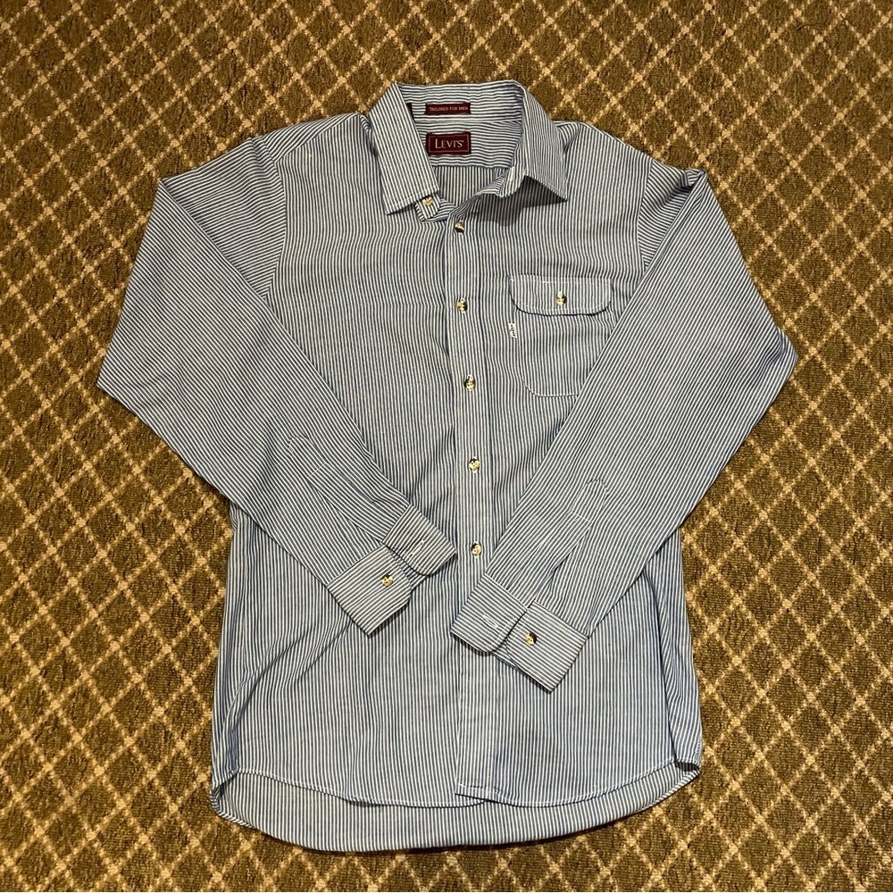 Vintage Levi's Classic Blue Pinstripe Men's Shirt medium